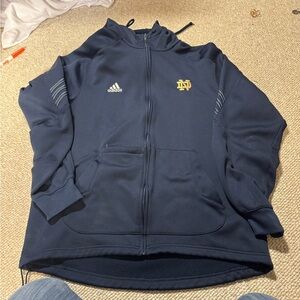 Adidas Notre Dame Football Zip Up Hoodie Thermal Navy Blue Jacket Mens  M
